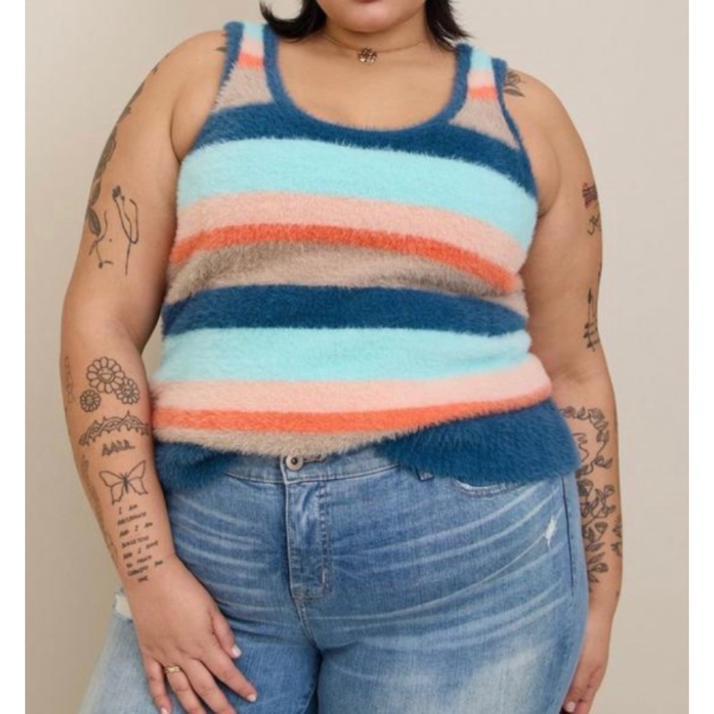 🆕 Striped Eyelash Pullover Cami Sweater 2 2X 18 20 NWT Torrid New Orange Blue